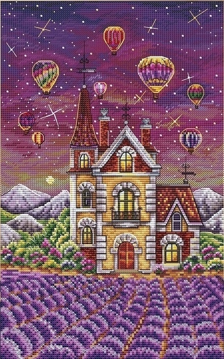House and Lavender Field Cross Stitch Pattern фото 1