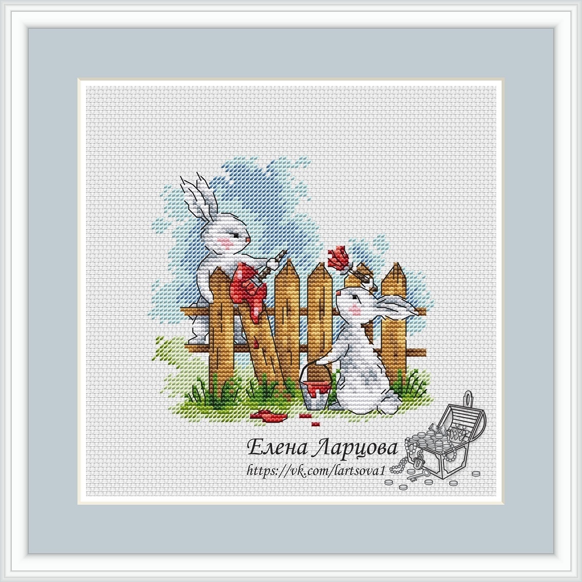 Summer Bunnies. Fence Cross Stitch Pattern фото 1
