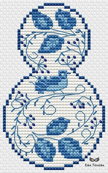 Gzhel. Bird and Herbs Cross Stitch Pattern фото 1