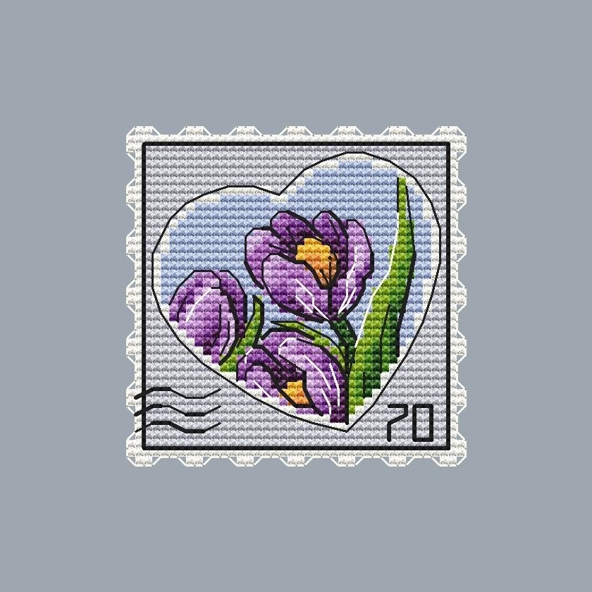 Postage Stamp. Crocuses Cross Stitch Pattern фото 1