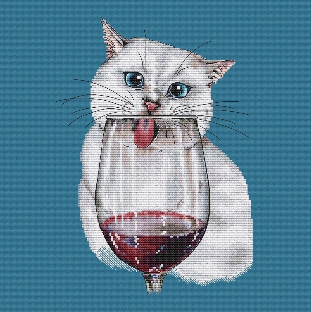 Cat and Wine Cross Stitch Pattern фото 1