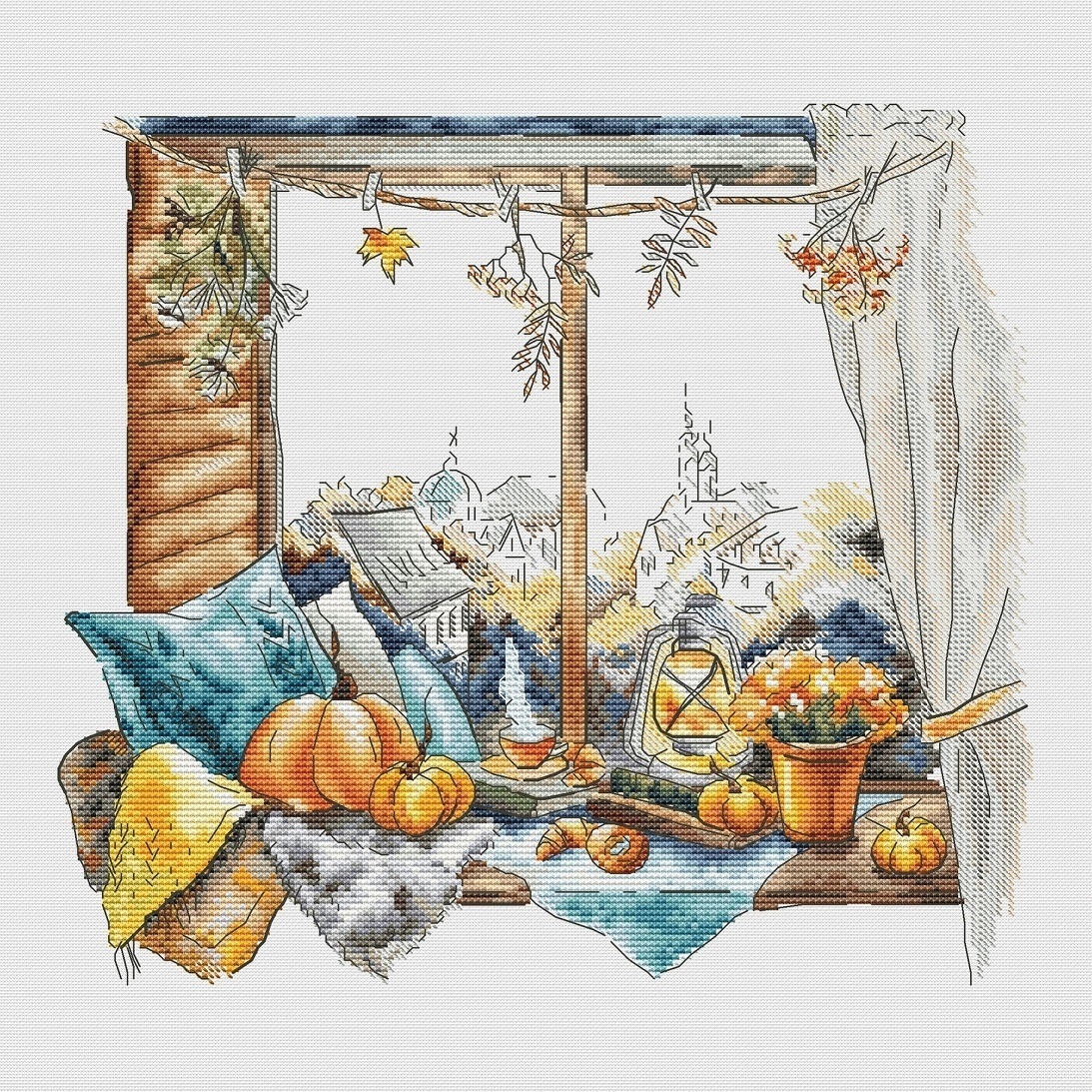 Window to Autumn Cross Stitch Pattern фото 1