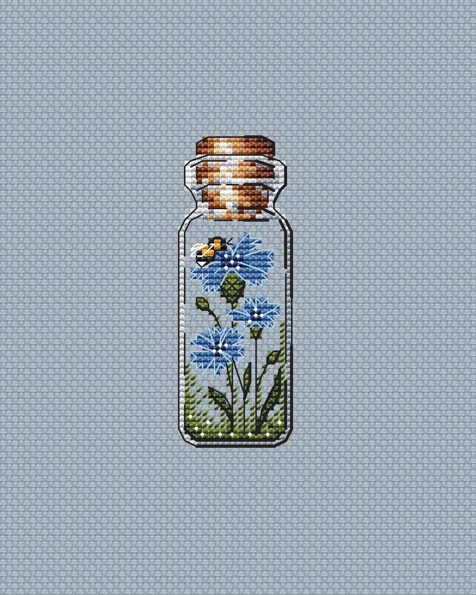 Bottles. Cornflowers Cross Stitch Pattern фото 1