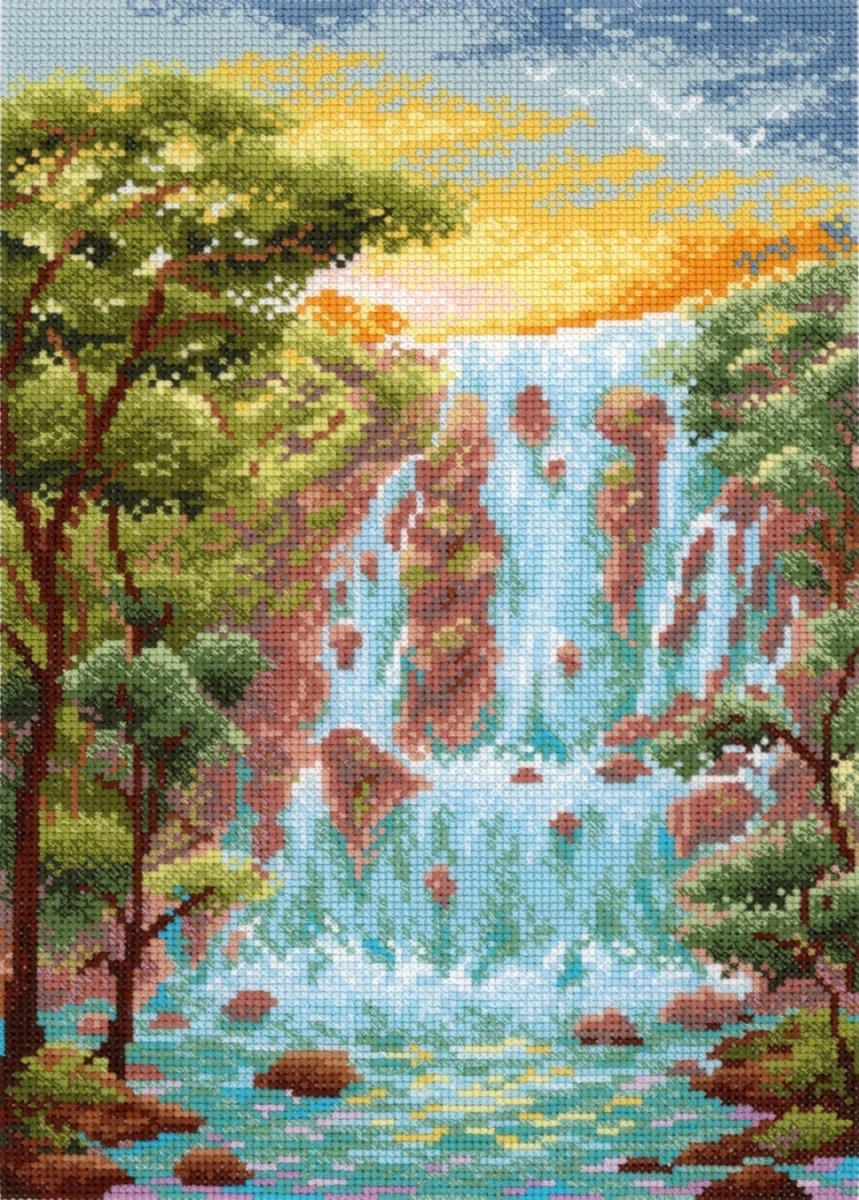 Mountain Waterfall Cross Stitch Kit фото 1