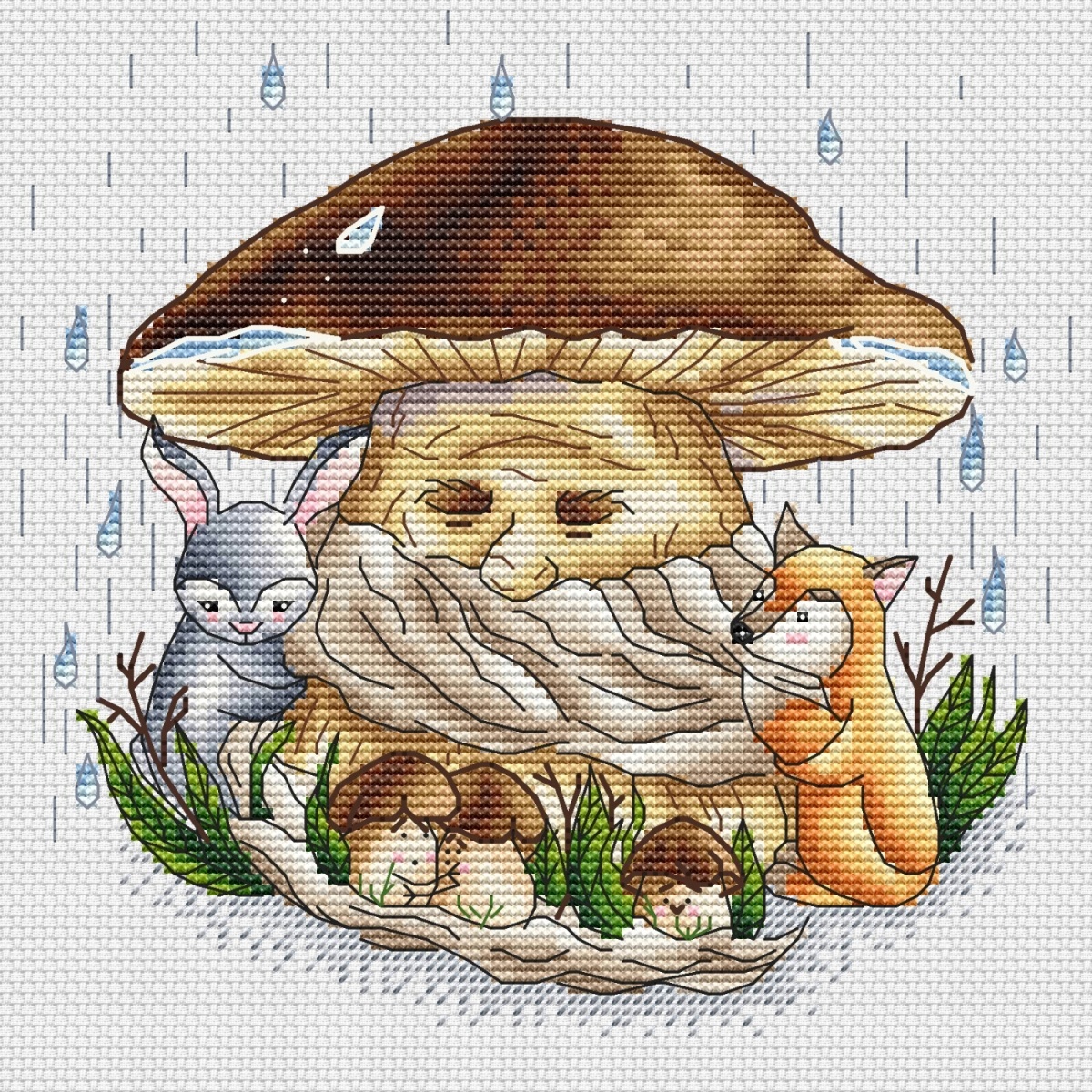 Mushroom Rain Cross Stitch Pattern фото 1