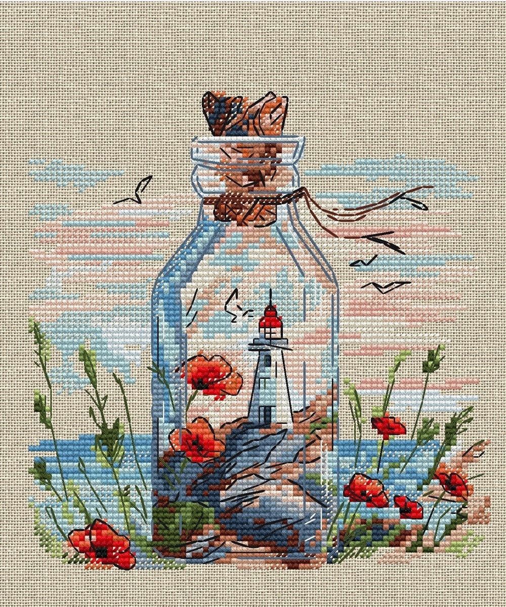 Lighthouses in Bottles. Poppies Cross Stitch Pattern фото 8