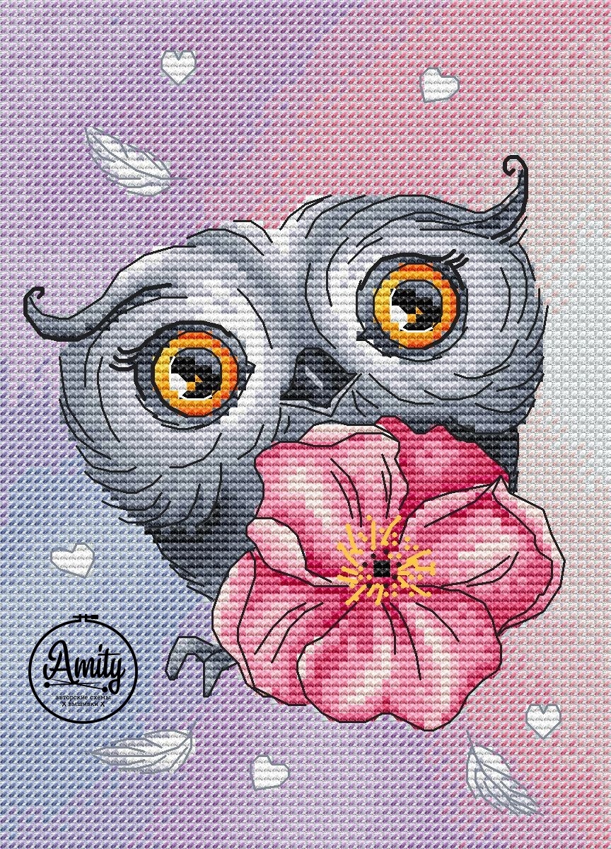 Owl with Flower Cross Stitch Pattern фото 1