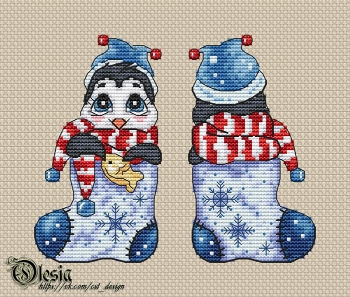Sock with Penguin Cross Stitch Pattern фото 1
