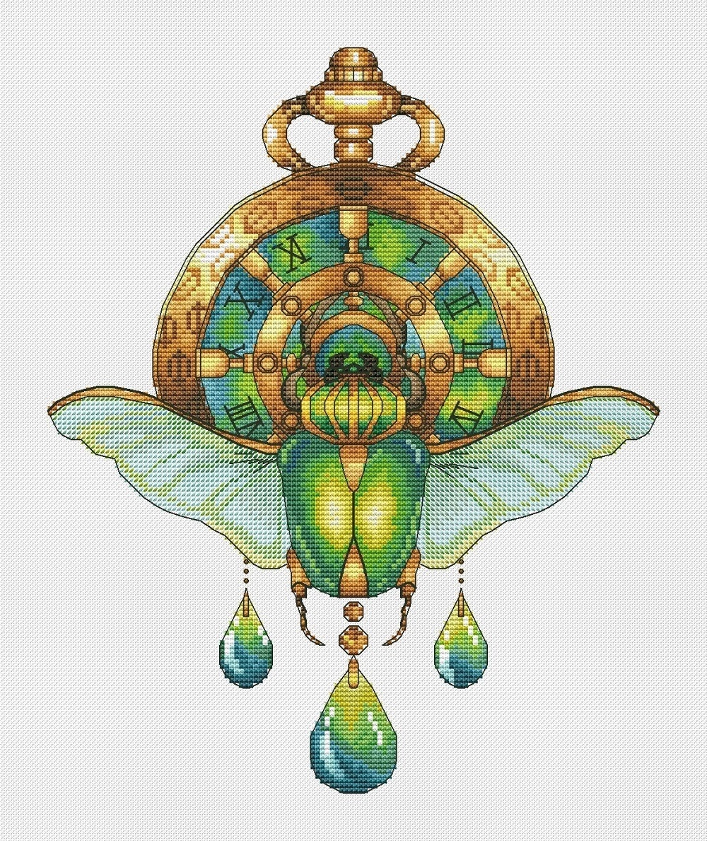 Time Flies. Beetle Cross Stitch Pattern фото 1