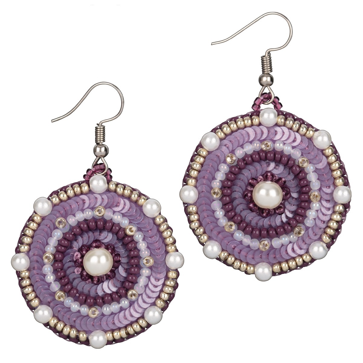 Circle Earrings. Violet Ornament Bead Embroidery Kit фото 1