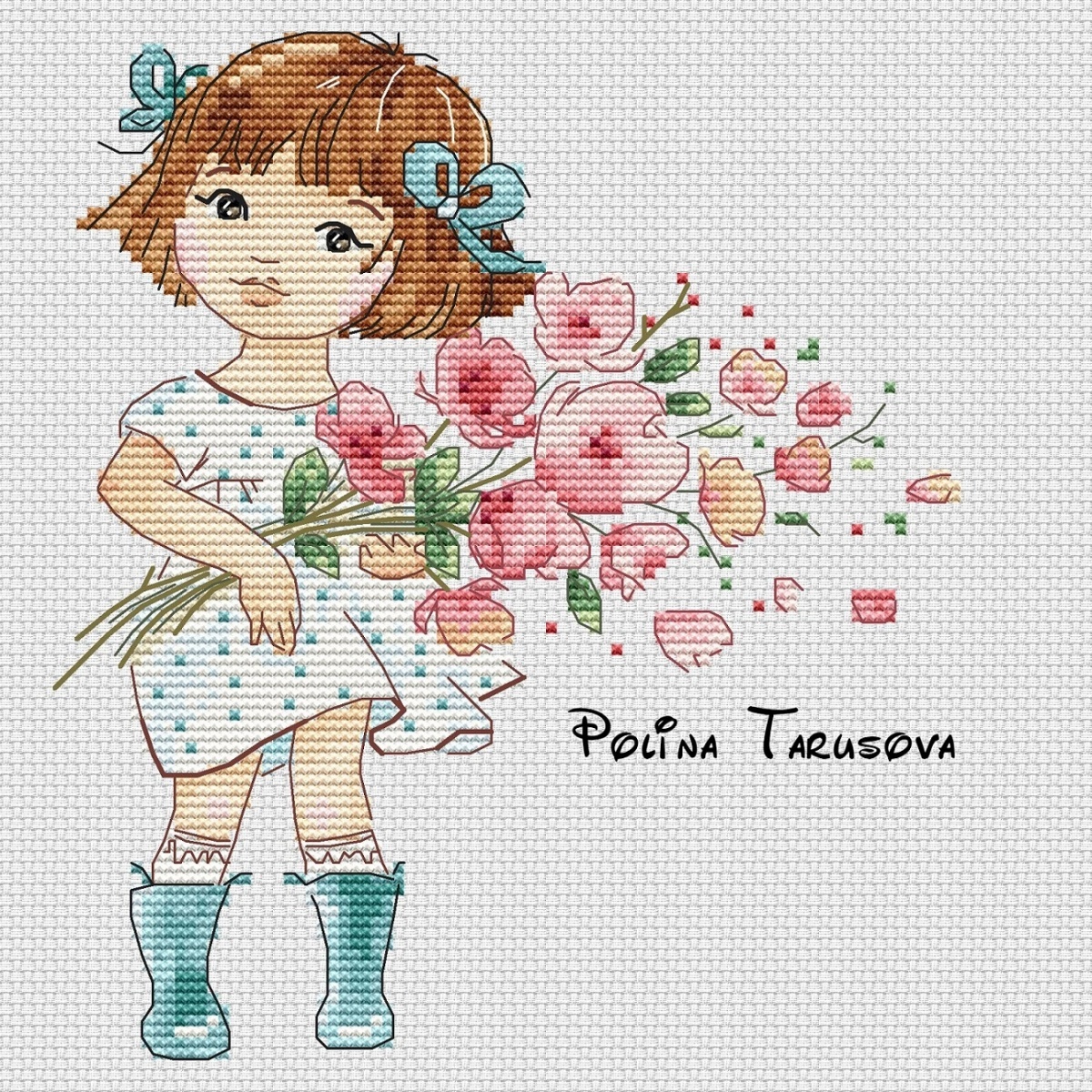 Mia and Flowers Cross Stitch Pattern фото 1