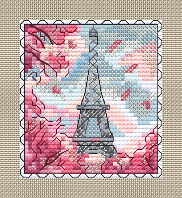 Eiffel Tower Postage Stamp Cross Stitch Chart фото 5