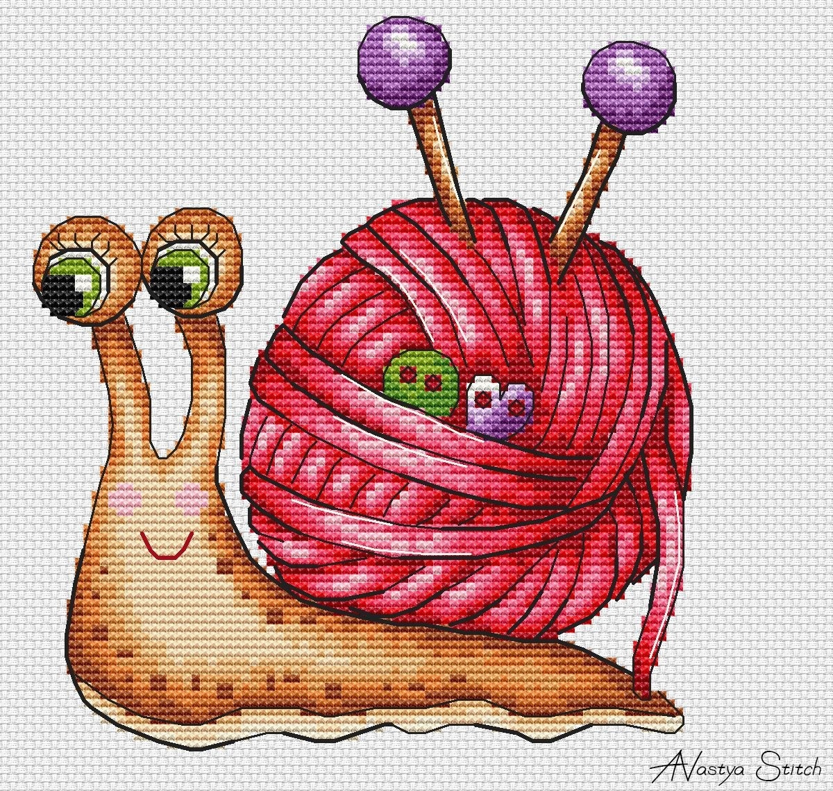 Snail with a Ball of Yarn Cross Stitch Pattern фото 1