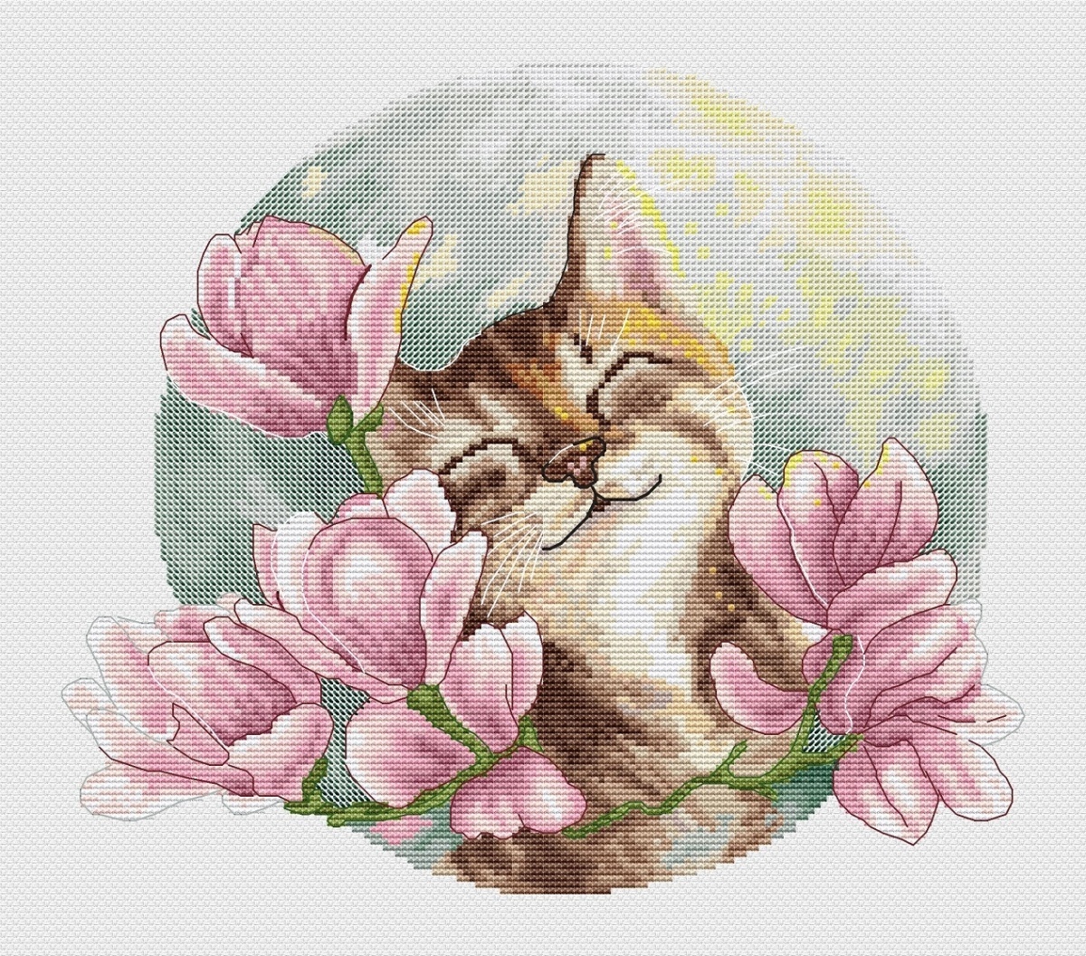 Cat in Magnolias Cross Stitch Pattern фото 3