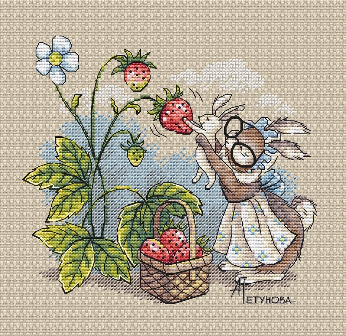 Visiting Grandmother. Fragrant Strawberry Cross Stitch Pattern фото 1
