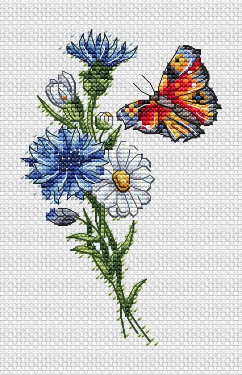 Wildflowers and Butterfly Cross Stitch Pattern фото 1