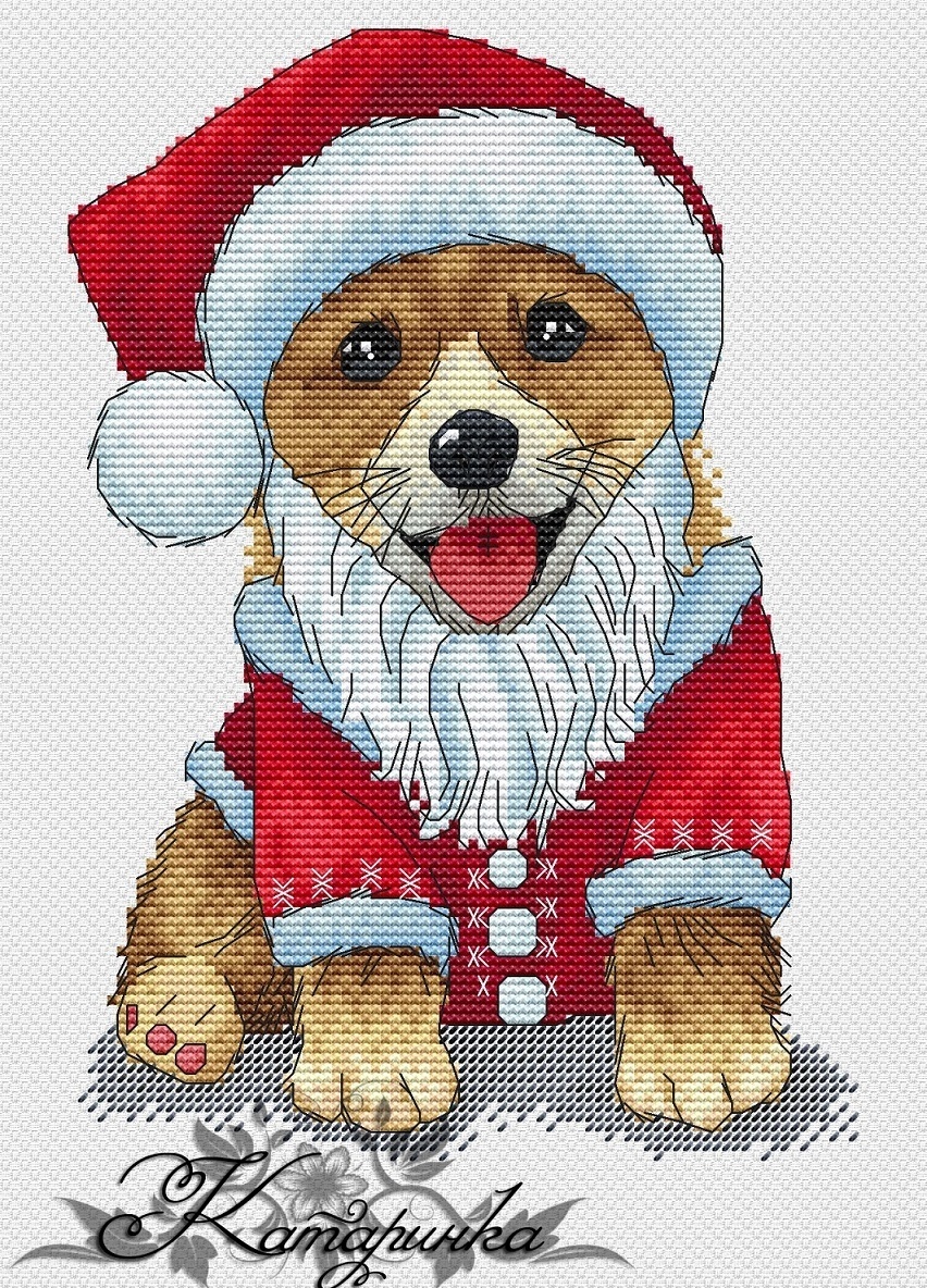 Santa's Puppy Cross Stitch Pattern фото 1