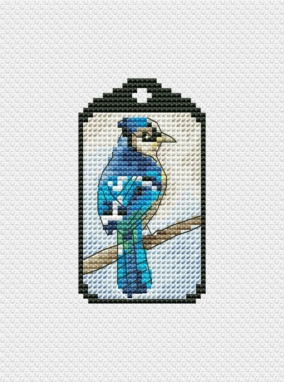 Blue Jay Keychain Cross Stitch Pattern фото 1