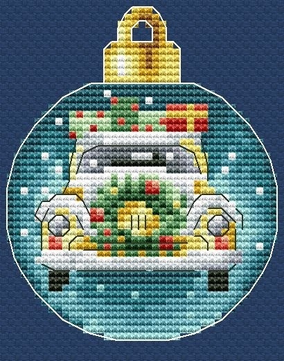 Christmas Bauble. Yellow Car Cross Stitch Pattern фото 1