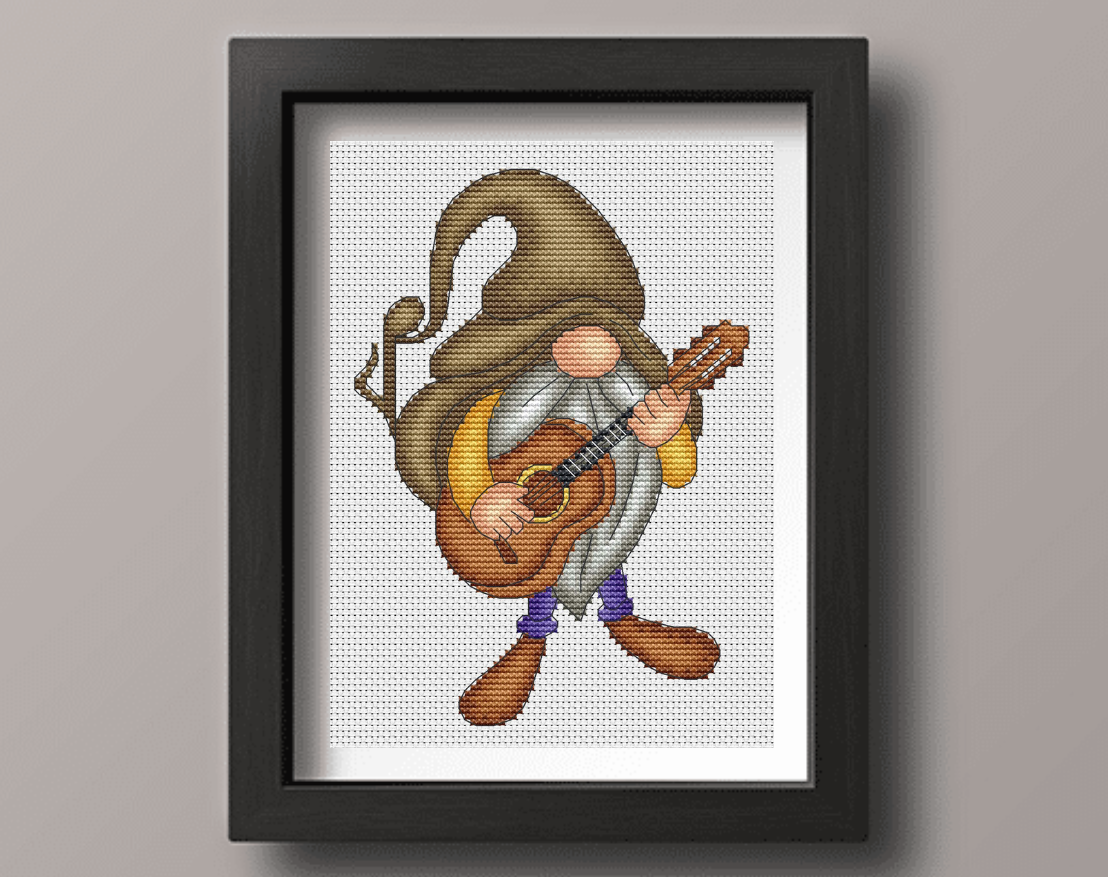 Gnome with Guitar Cross Stitch Pattern фото 2