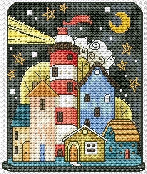 Lighthouse Night Cross Stitch Chart фото 1