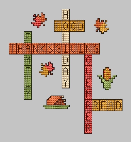 Thanksgiving Crossword Cross Stitch Pattern фото 1