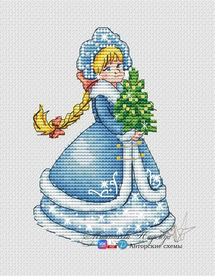 Snow Maiden with a Christmas Tree Cross Stitch Pattern фото 1