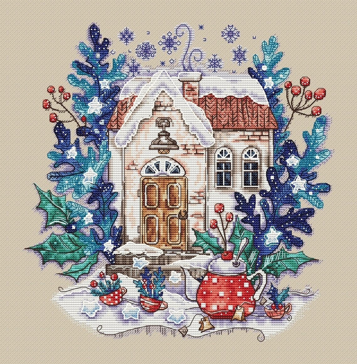Winter Tea House Cross Stitch Pattern фото 1