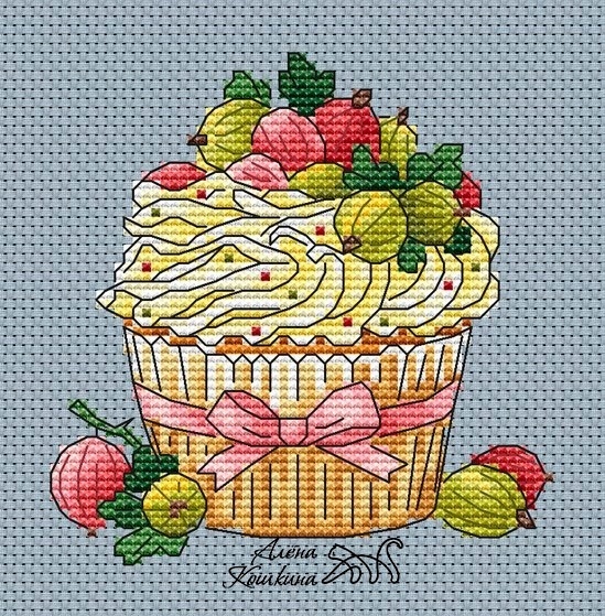 Gooseberry Cupcake Cross Stitch Pattern фото 1