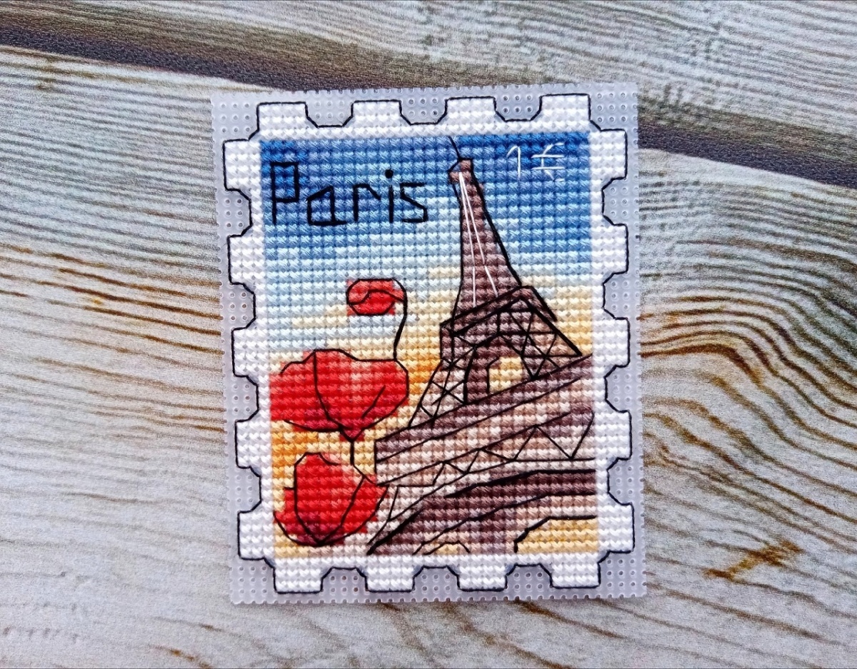 Eiffel Tower Postage Stamp Cross Stitch Pattern фото 2