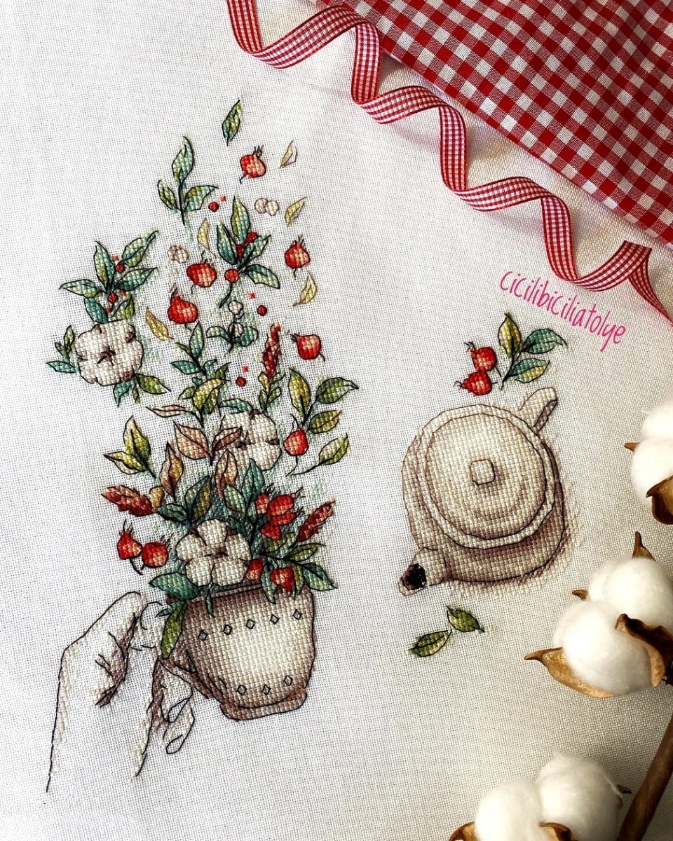Cotton and Rosehips Cross Stitch Pattern фото 2