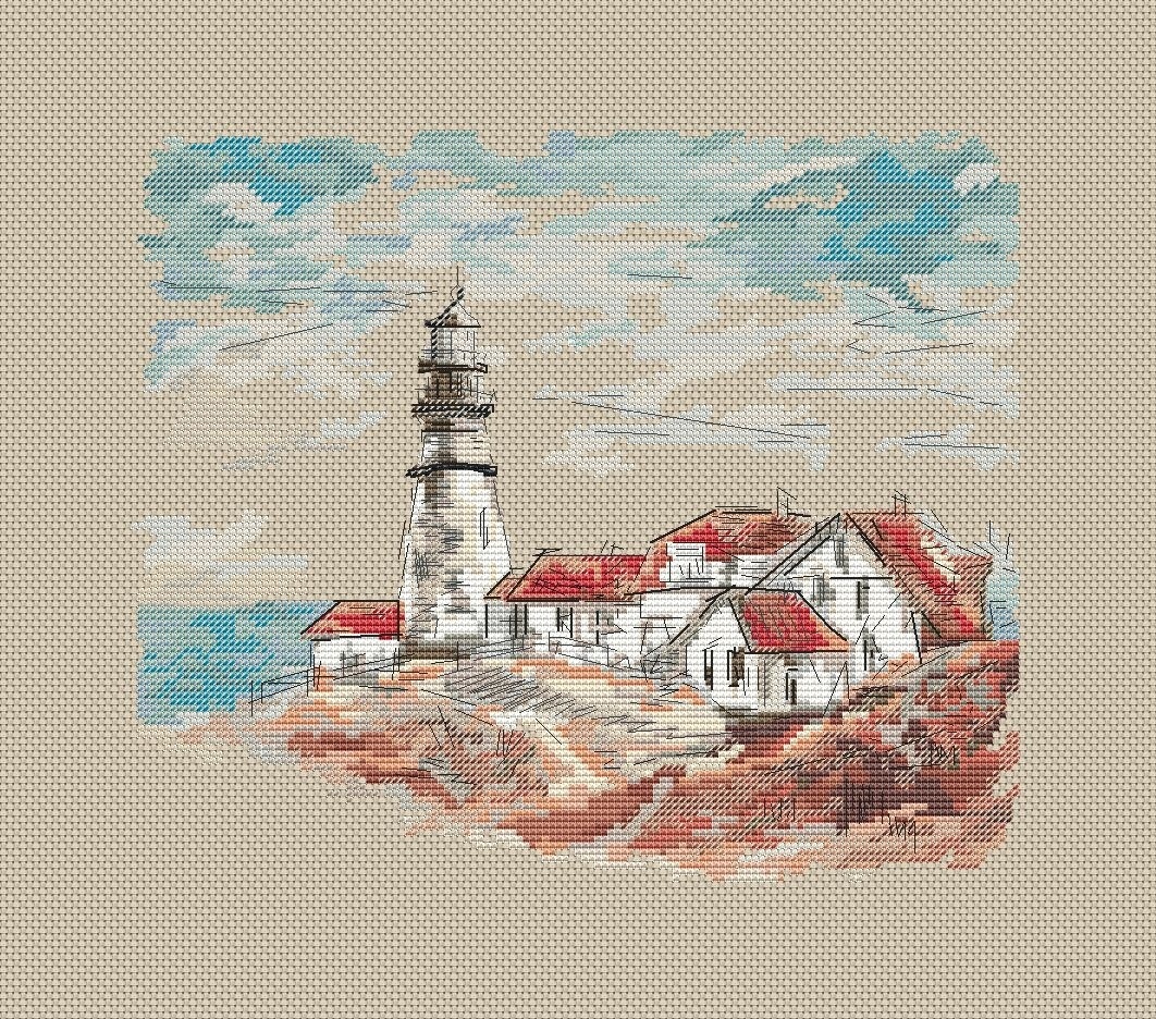 Old Lighthouse in the Village Cross Stitch Pattern фото 2