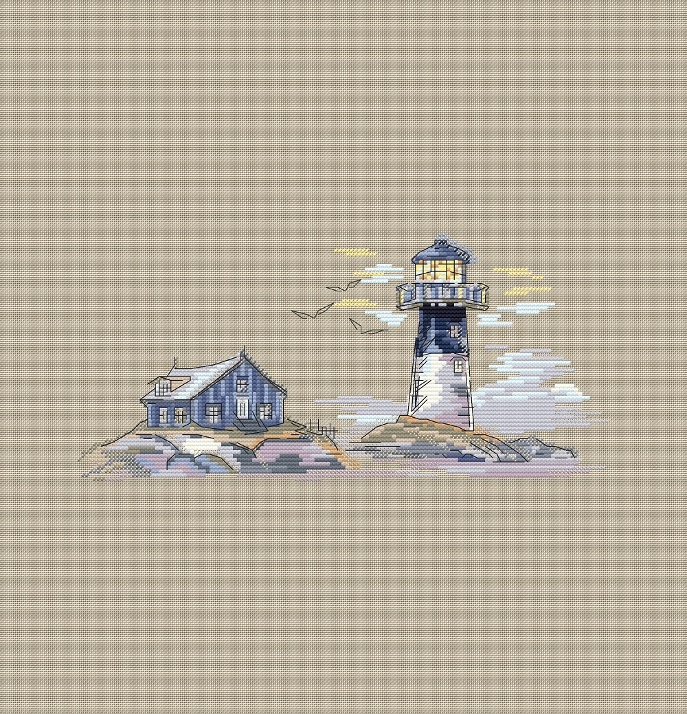 Lighthouse Watercolor Cross Stitch Pattern фото 2