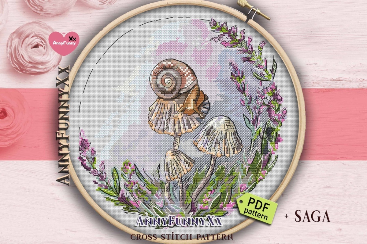 Forest Wreath. Toadstool and Snail Cross Stitch Pattern фото 3