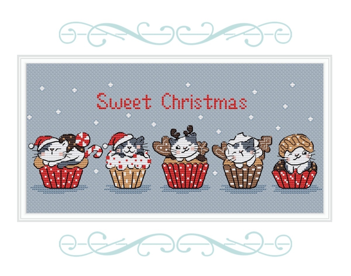 Sweet Christmas Cats Cross Stitch Pattern фото 1