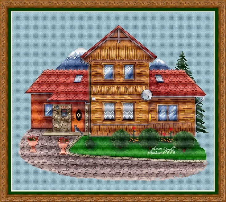 Cabin in the Mountains Cross Stitch Pattern фото 1