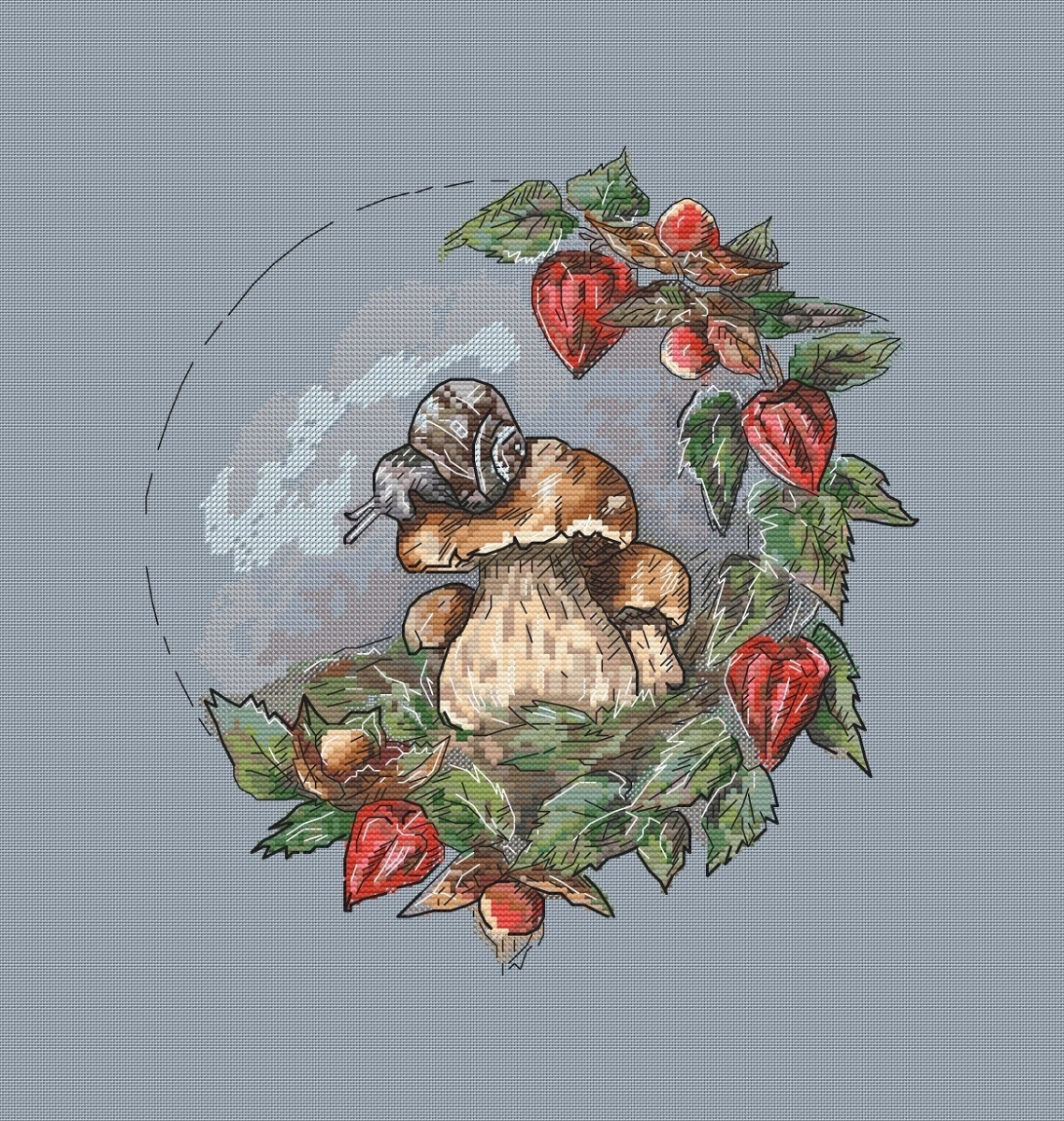 Forest Wreath. Boletus and Snail Cross Stitch Pattern фото 3