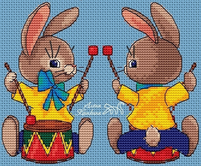 Bunny Drummer Cross Stitch Pattern фото 1