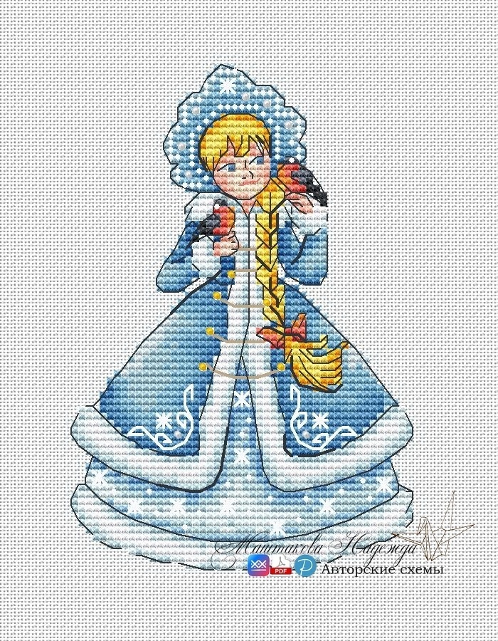 Snow Maiden and Bullfinches Cross Stitch Pattern фото 1