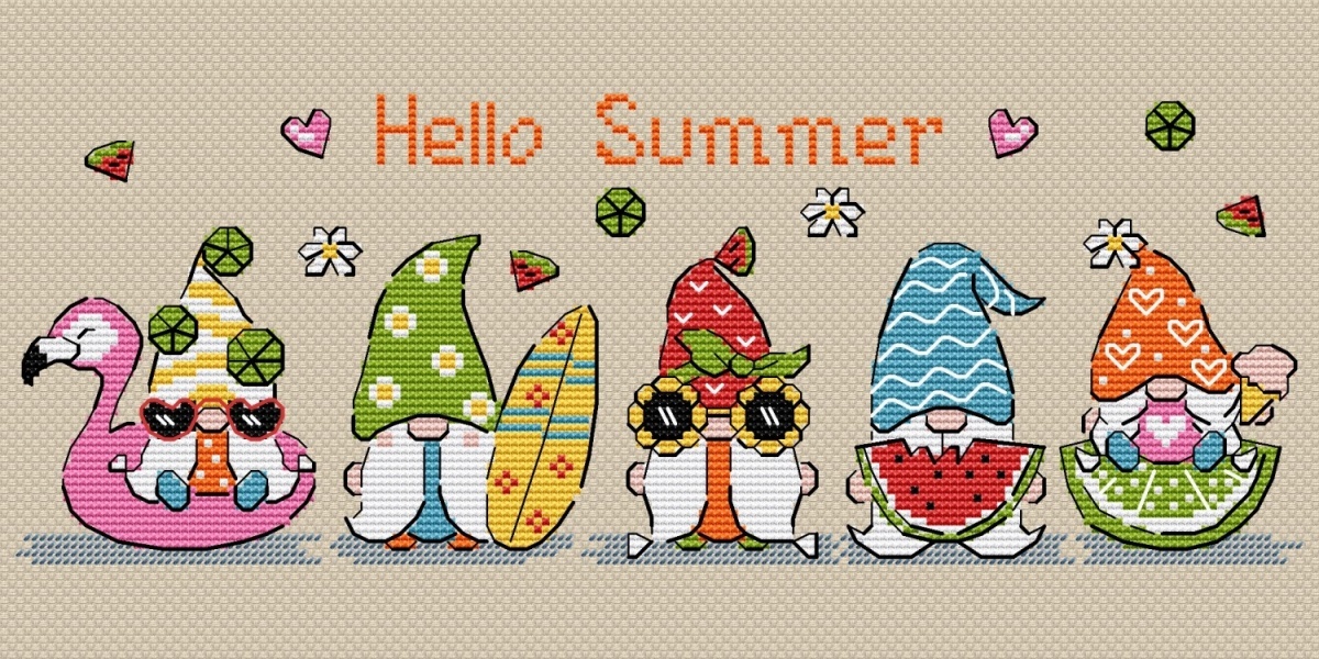 Hello Summer Gnomes Cross Stitch Pattern фото 1