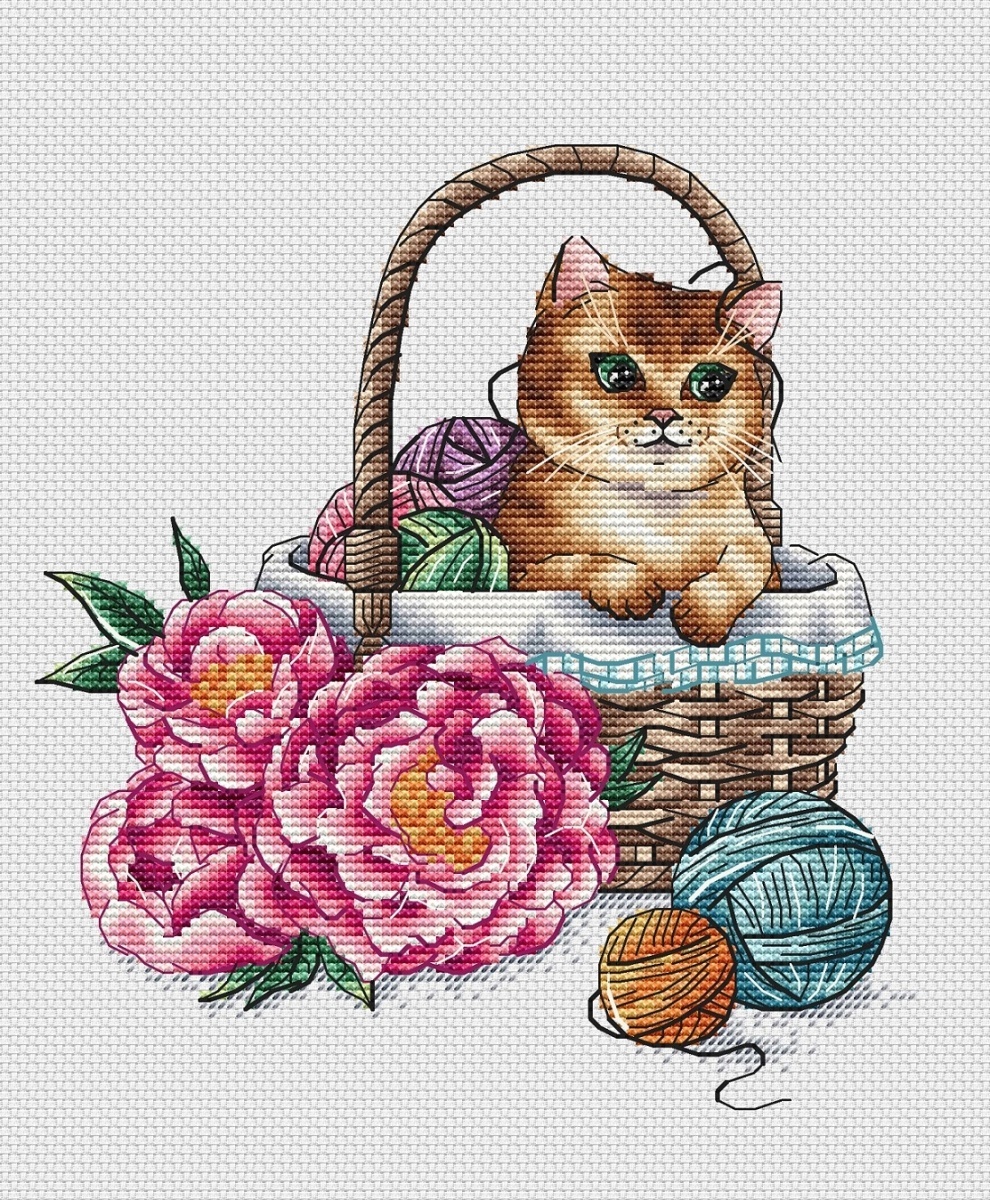 Cat in the Basket Cross Stitch Pattern фото 1