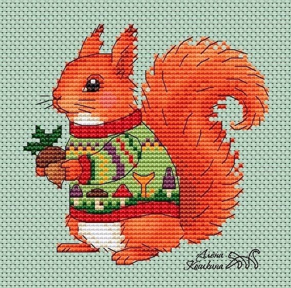 Squirrel in a Christmas Sweater Cross Stitch Pattern фото 1
