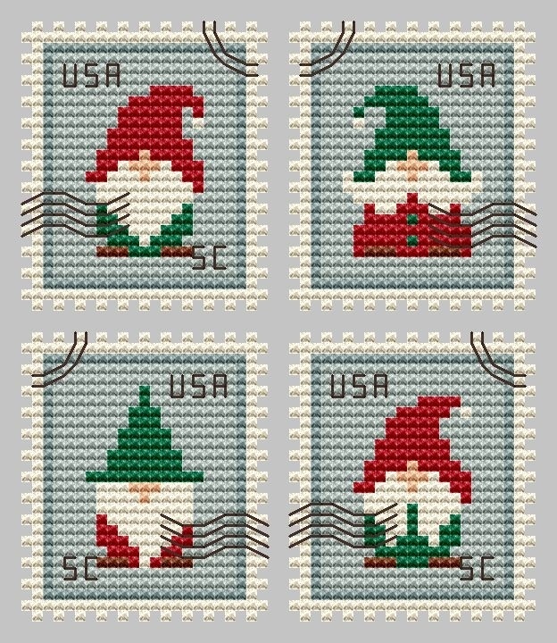Gnomes Postage Stamps Cross Stitch Pattern фото 1