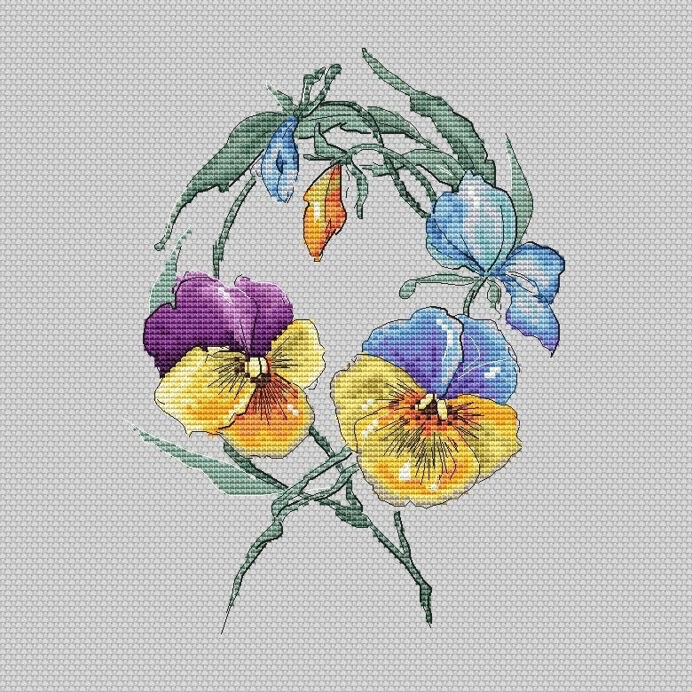Wreath with Violas Cross Stitch Pattern фото 1