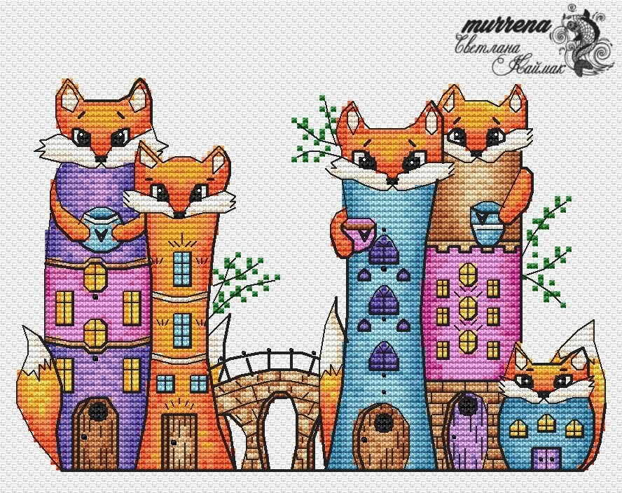 Fox Houses Cross Stitch Pattern фото 1