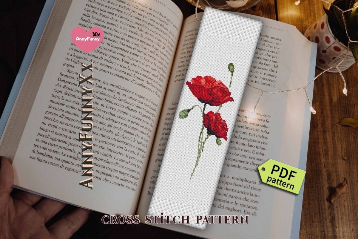 Bookmark Red Poppy Cross Stitch Pattern фото 2