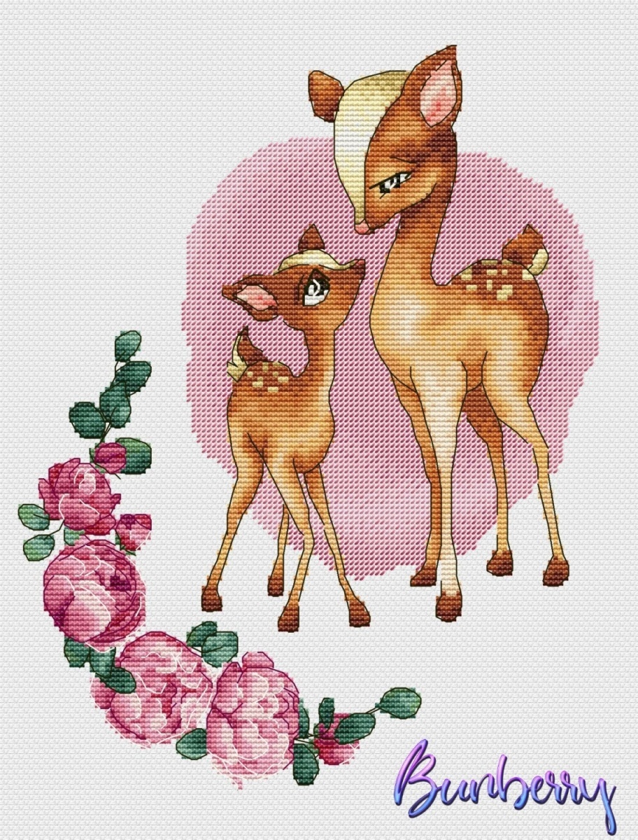 Deer and Peonies Cross Stitch Patterns фото 1