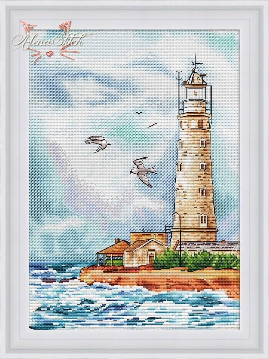 Coral Lighthouse Cross Stitch Pattern фото 1