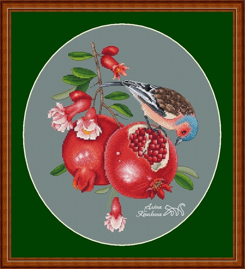 Finch on a Pomegranate Cross Stitch Pattern фото 1