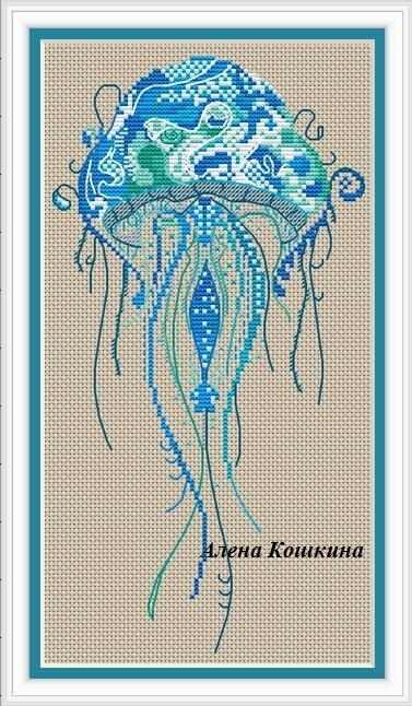 Jellyfish Cross Stitch Pattern, code AK-196 Alena Koshkina | Buy online ...